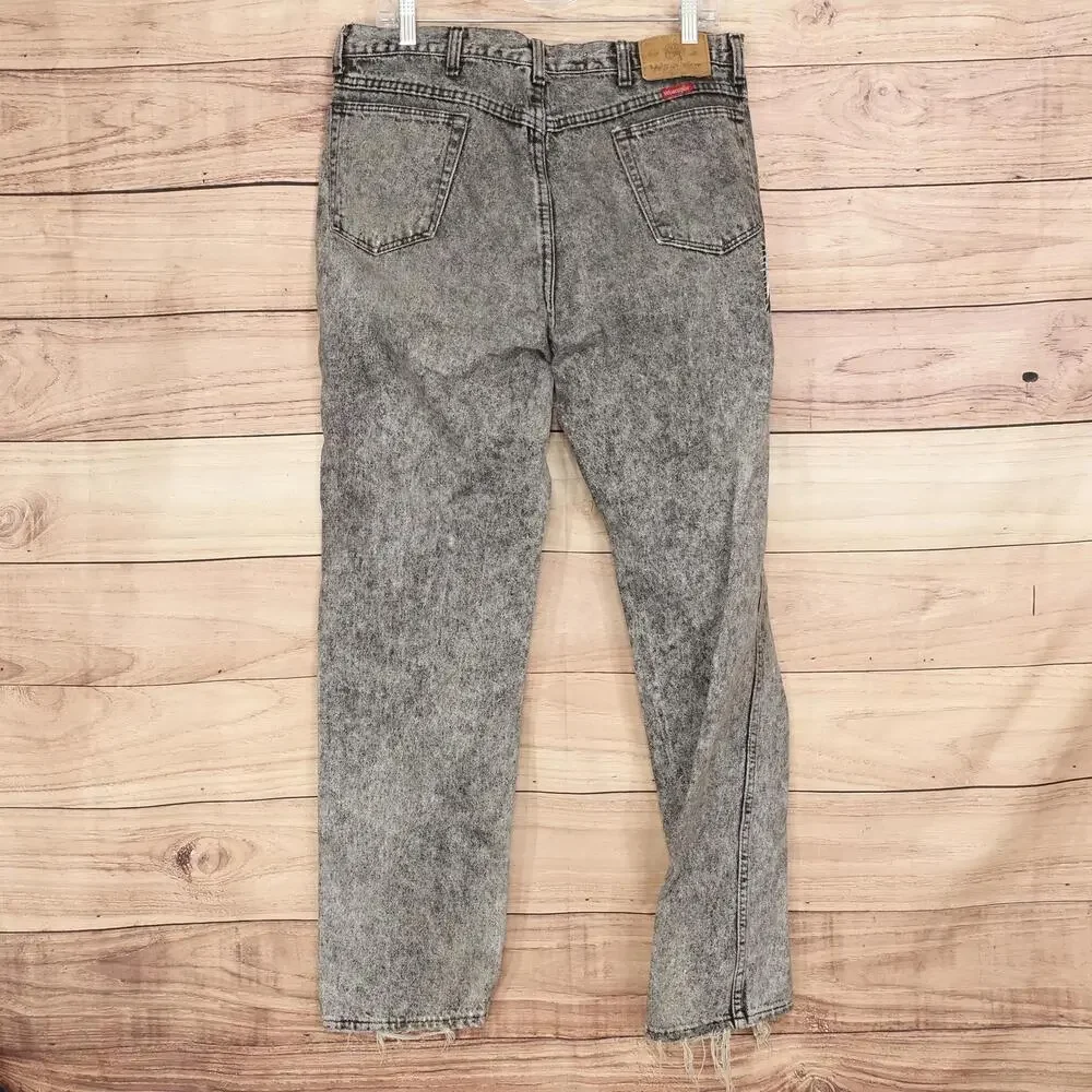Vintage Wrangler Jeans 36x32 (33x30) Gray Acid Wash Denim Punk Patches DBEAT